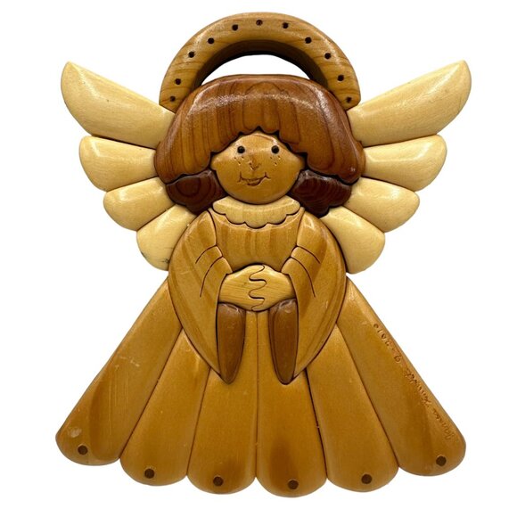 James Knight Handcrafted Wooden Angel Wall Art 2010 Decor Art Brown Tan - Picture 2 of 12